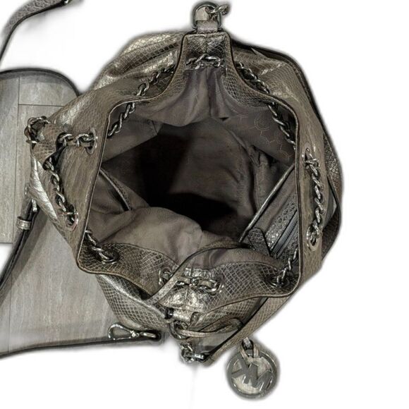 Michael Kors Metallic Python Embossed Chain Tote Bag - Picture 7 of 8